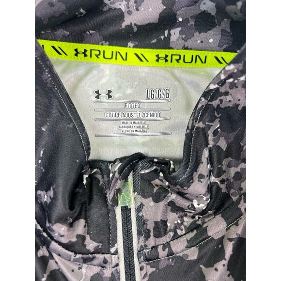 Under Armour RUN Mens Large 1/4 Zip Fitted Pullover Black Gray Camo Splatter - Picture 3 of 8